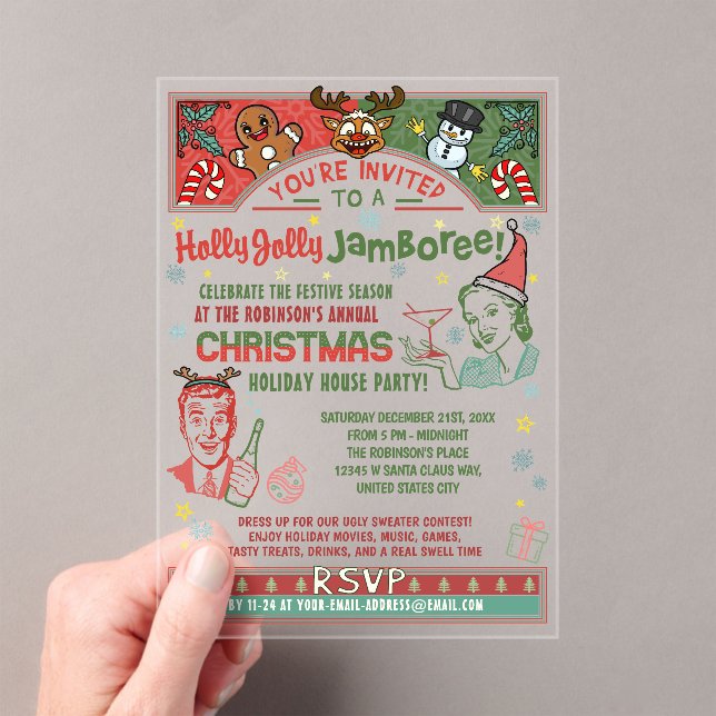 Christmas Party Retro Midcentury Winter Xmas Humou Acrylic Invitations (Insitu (Handheld))