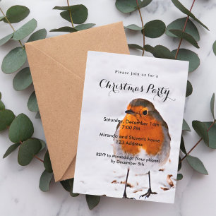 Christmas party robin bird snow invitation