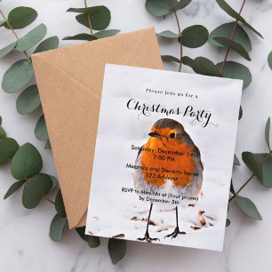 Christmas party robin bird snow invitation