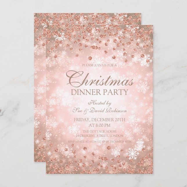 Christmas Party Rose Gold Glitter Winter Wonder Invitation (Front/Back)