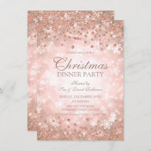 Christmas Party Rose Gold Glitter Winter Wonder Invitation