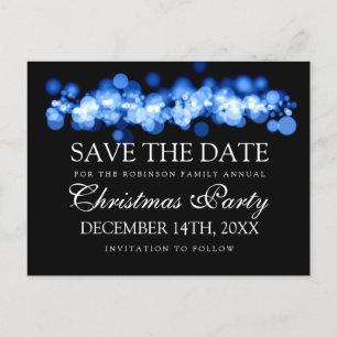 Christmas Party Save The Date Blue Bokeh Lights Announcement Postcard