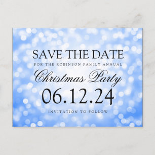 Christmas Party Save The Date Blue Glitter Lights Announcement Postcard