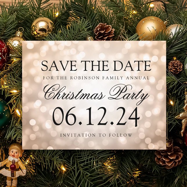Christmas Party Save The Date Copper Glitter Light Announcement Postcard (Creator Uploaded)
