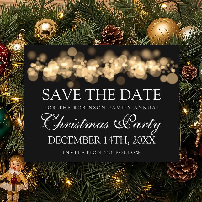 Christmas Party Save The Date Gold Bokeh Lights Announcement Postcard (Christmas Party Save The Date Gold Bokeh Lights Announcement Postcard)