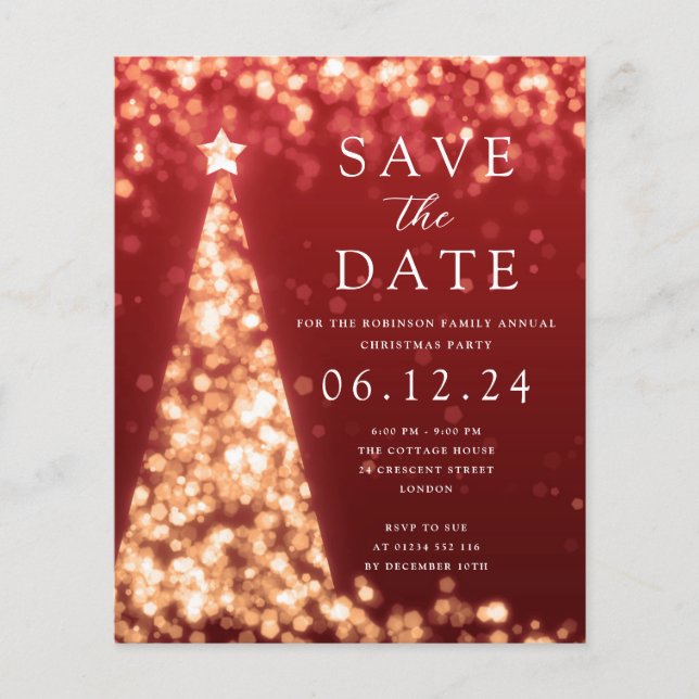 Christmas Party Save The Date Gold Glam Red Invite Flyer (Front)