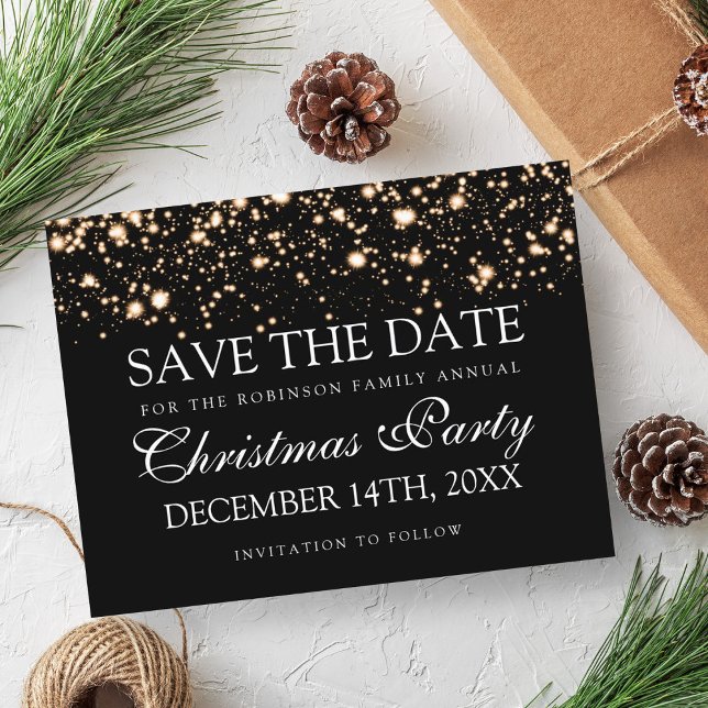 Christmas Party Save The Date Gold Midnight Glam Announcement Postcard (Christmas Party Save The Date Gold Midnight Glam Announcement Postcard)