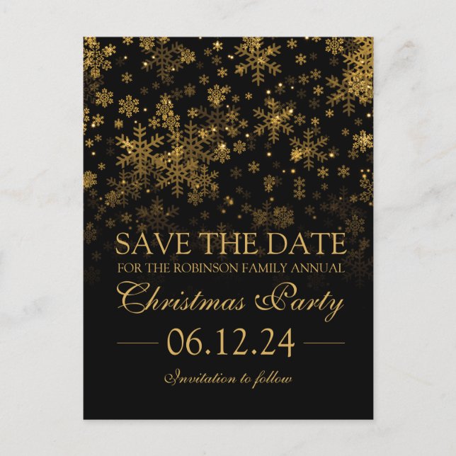 Christmas Party Save The Date Gold Sparkle Announcement Postcard (Front)