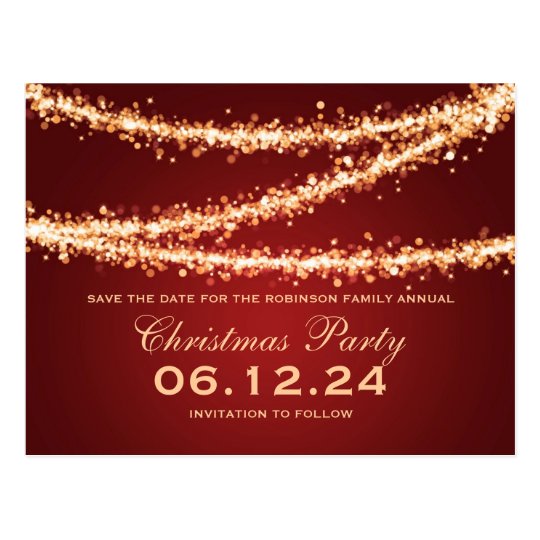 Christmas Party Save The Date Gold String Lights Postcard