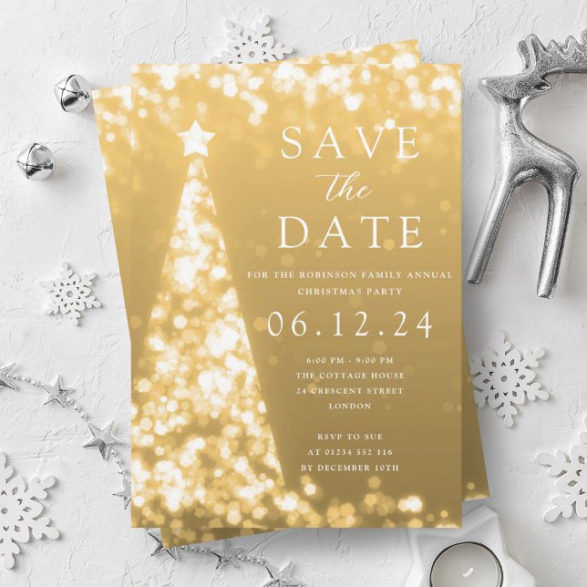 Christmas Party Save The Date Gold Tree Glam  Invitation (Christmas Party Save The Date Gold Tree Glam Invitation)