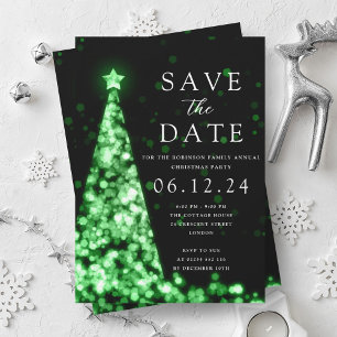 Christmas Party Save The Date Green Tree Glam Invitation