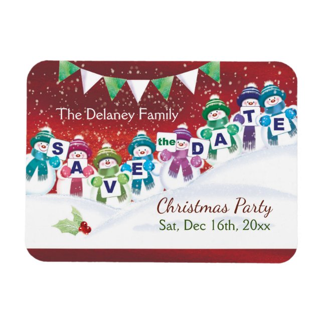 Christmas Party, Save the Date, Jolly Snowmen Magnet (Horizontal)