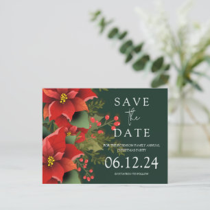 Christmas Party Save The Date Poinsettia Green Announcement Postcard