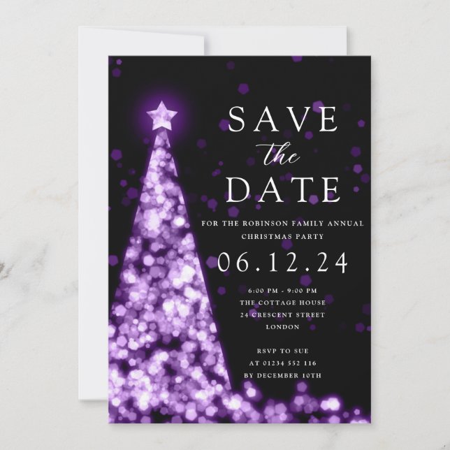 Christmas Party Save The Date Purple Tree Glam  Invitation (Front)