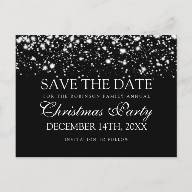 Christmas Party Save The Date Silver Midnight Glam Announcement Postcard (Front)