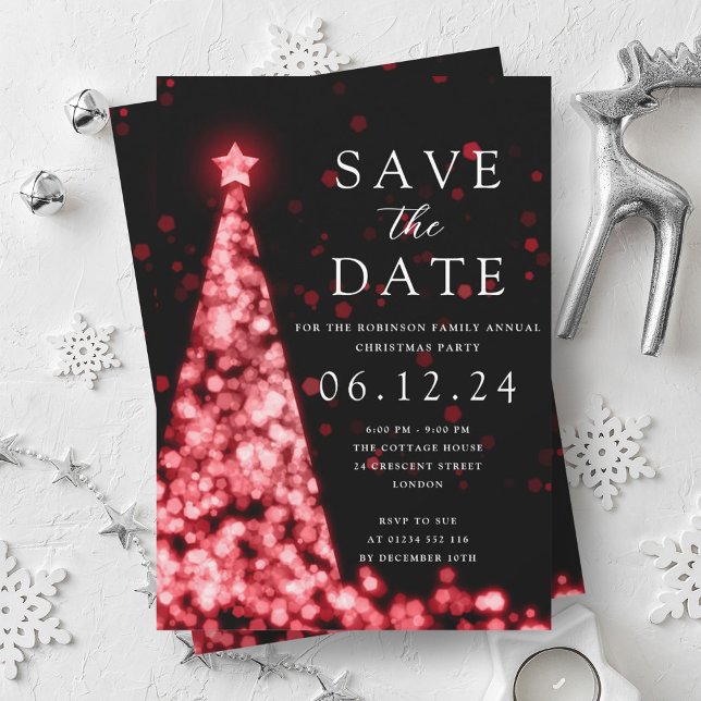 Christmas Party Save The Date Tree Glam Red Invitation (Christmas Party Save The Date Tree Glam Red Invitation)