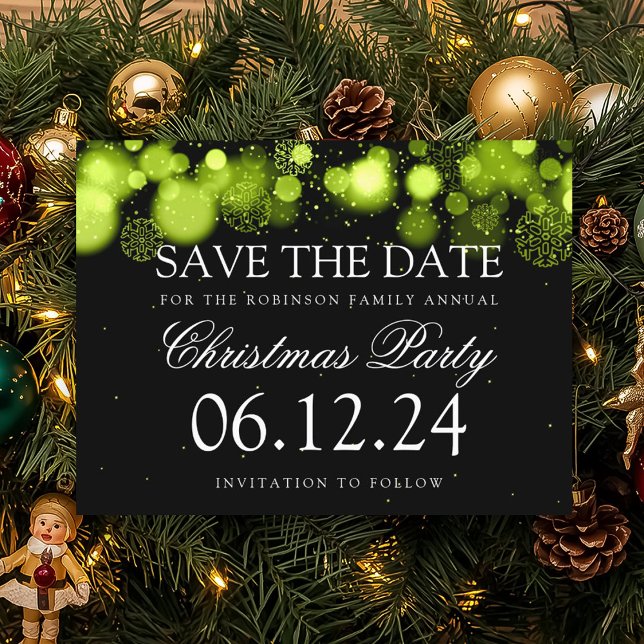 Christmas Party Save The Date Winter Wonder Green Announcement Postcard (Christmas Party Save The Date Winter Wonder Green Announcement Postcard)