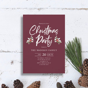 Christmas Party Script Berry Deep Red Invitation