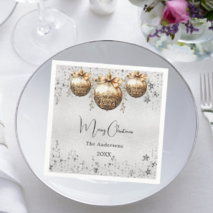 Christmas party silver baubles stars napkin