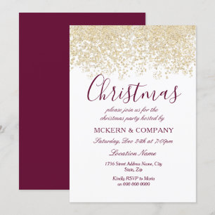 Christmas Party Silver Glitter Burgundy Invitation