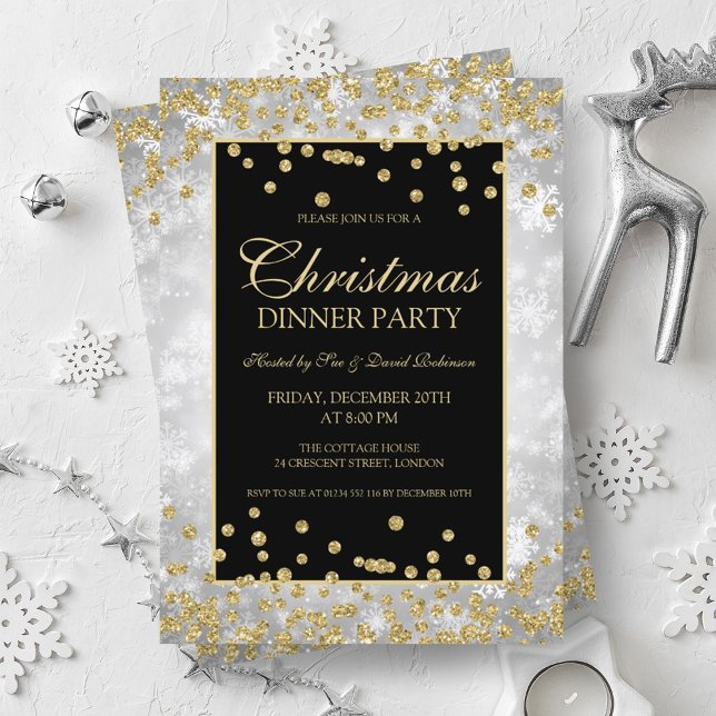 Christmas Party Silver Gold Glitter Winter Wonder Invitation (Christmas Party Silver Gold Glitter Winter Wonder Invitation)