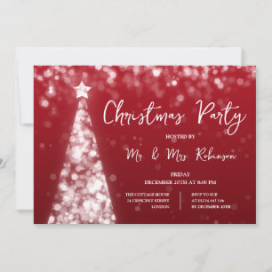 Christmas Party Silver Red Tree Sparkle Lights  Invitation
