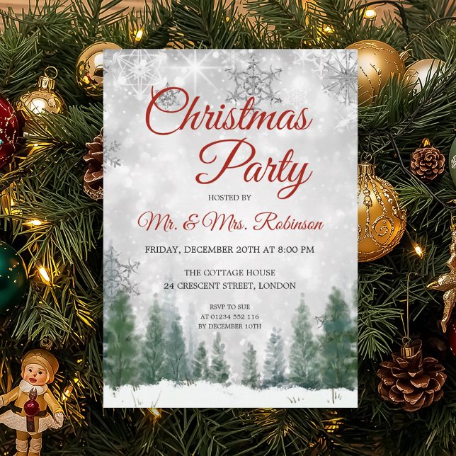 Christmas Party Silver Winter Wonderland  Invitation (Christmas Party Silver Winter Wonderland Invitation)