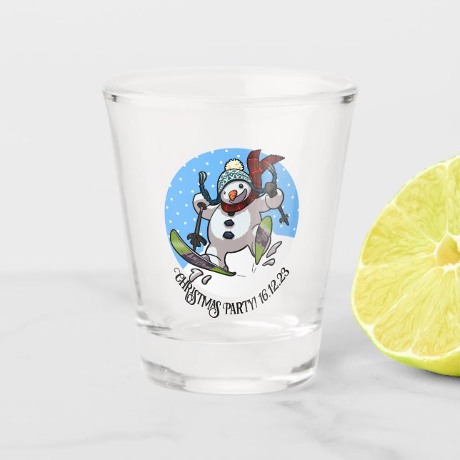 Christmas Party Skiing Snowman Woolly Hat Cartoon Shot Glass (Front)