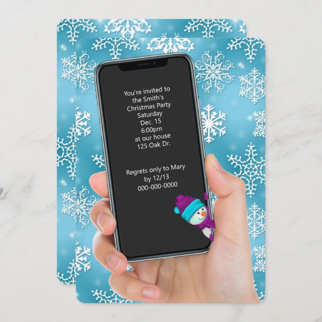 Christmas party snowflake text message invitation (Front/Back)