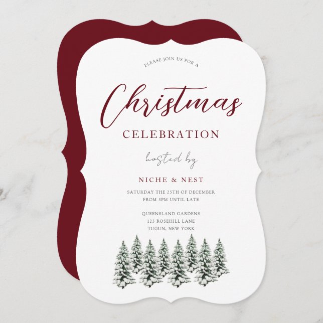 Christmas Party Snowy Christmas Trees Invitation (Front/Back)