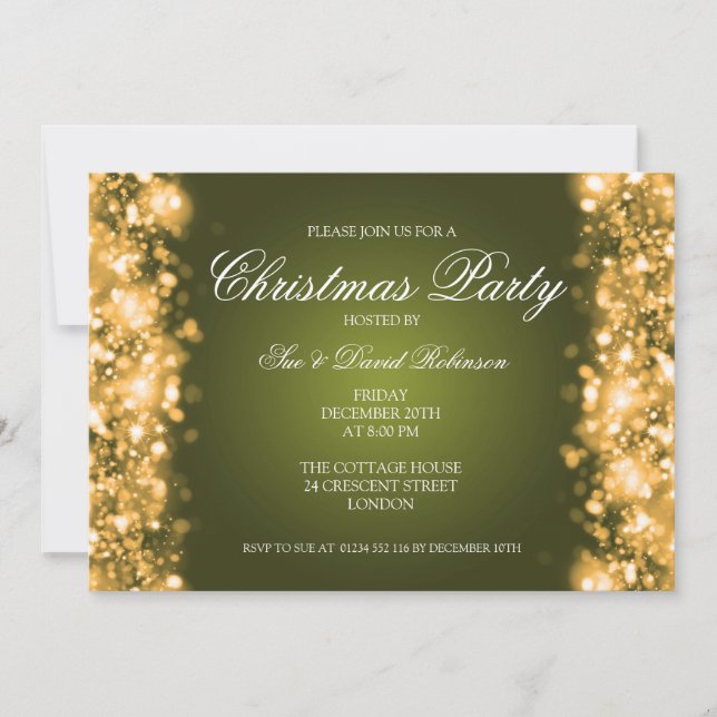 Christmas Party Sparkling Lights Gold Invitation (Front)