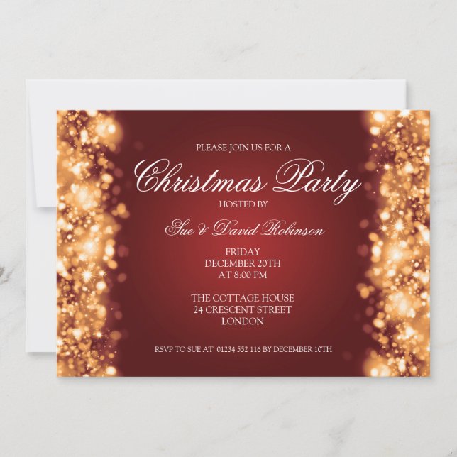 Christmas Party Sparkling Lights Gold Invitation (Front)
