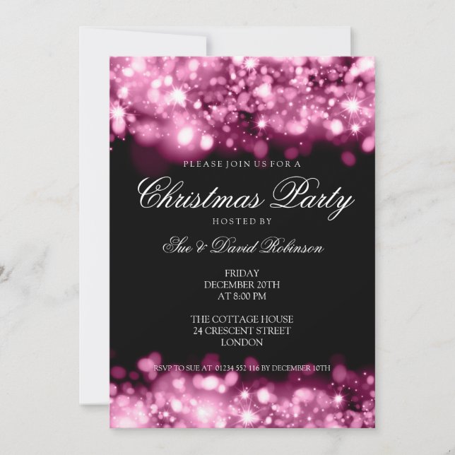 Christmas Party Sparkling Lights Pink Invitation (Front)