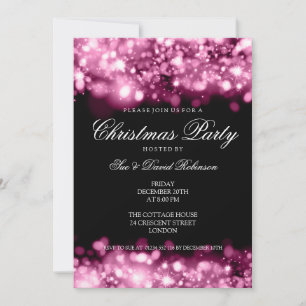 Christmas Party Sparkling Lights Pink Invitation