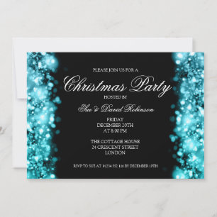 Christmas Party Sparkling Lights Turquoise Invitation