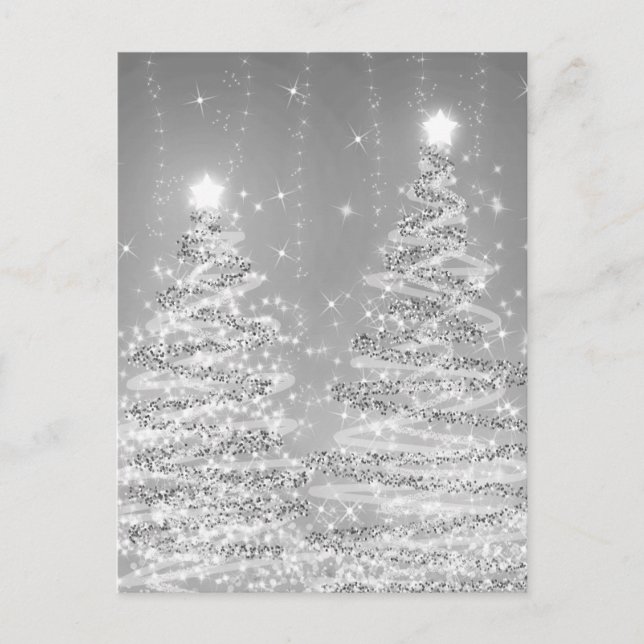Christmas Party Sparkling Trees Silver  Postcard (Front)