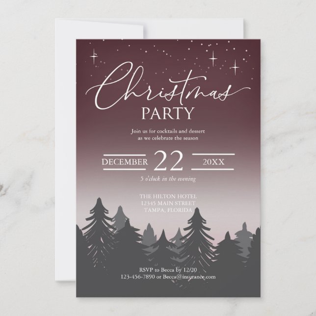Christmas Party Starry Night Scene Red Invitation (Front)