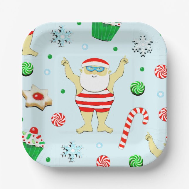Christmas Party Swimming Beach Paper Plate (Front)