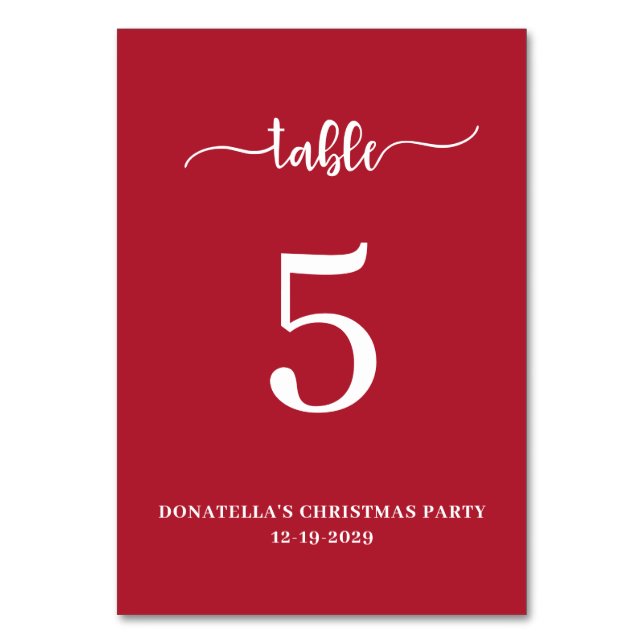 Christmas Party Table number Card (Front)