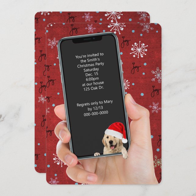 Christmas Party Text invite on phone (Front/Back)