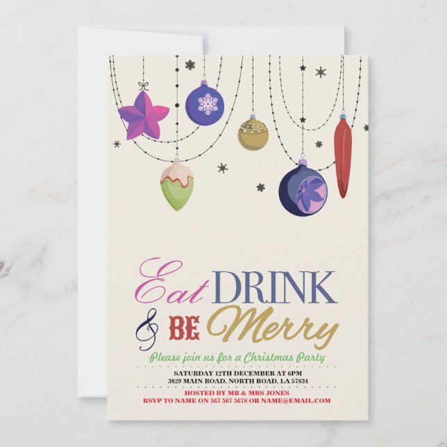 Christmas Party Tree Merry Xmas Festive Invite (Front)