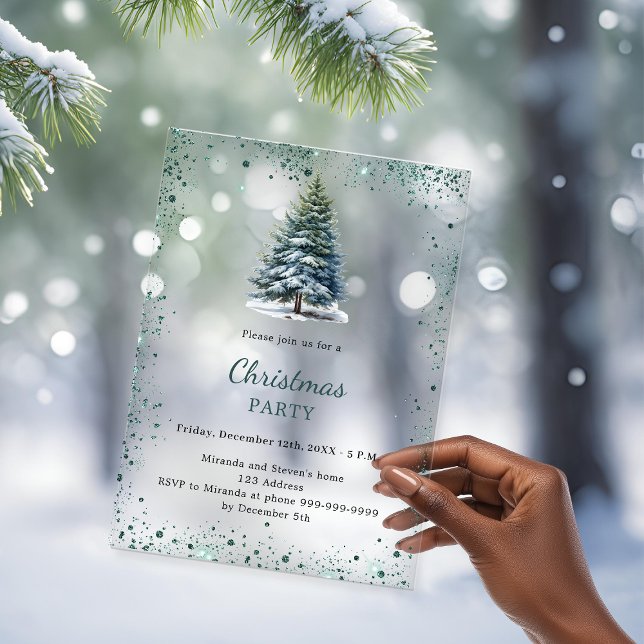 Christmas Party tree snow green hand-drawn frosted Acrylic Invitations (Creator Uploaded)