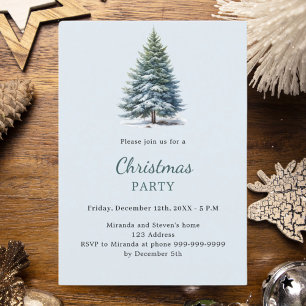 Christmas Party tree snow hand-drawn  blue Invitation