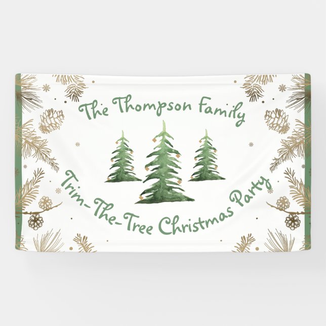 Christmas Party, Trim-The-Tree, Family Name,  Banner (Horizontal)