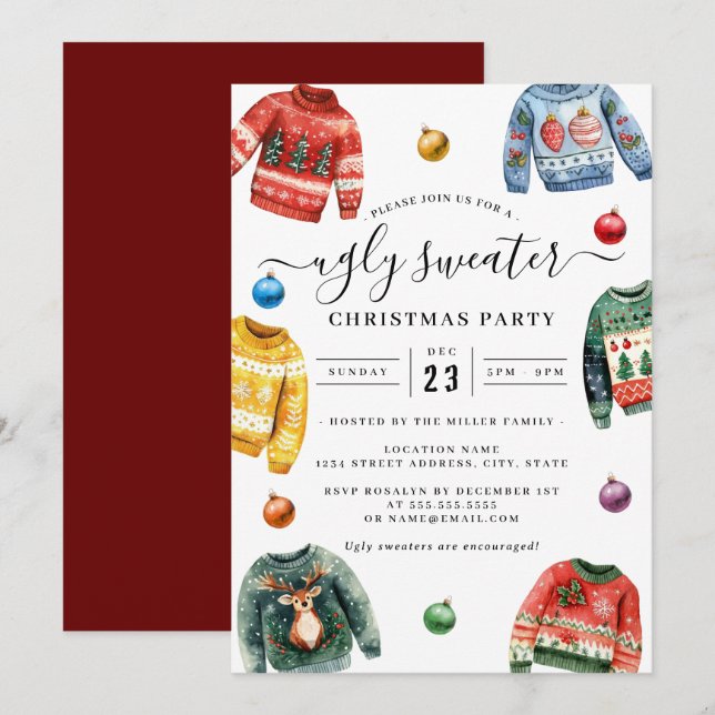 Christmas Party Ugly Sweater  Invitation (Front/Back)