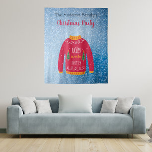 Christmas party ugly sweater red blue snow tapestry