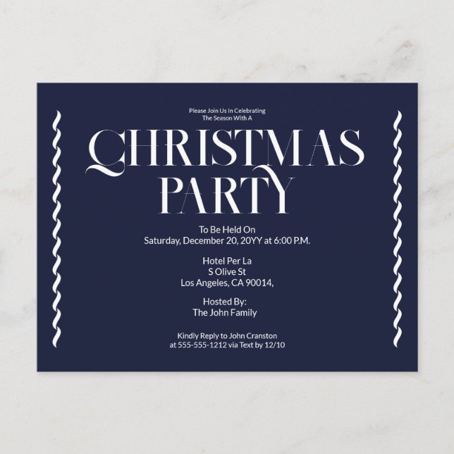 Christmas Party Vintage Elegant blue Invitation (Front)