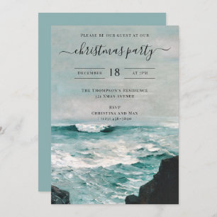 Christmas Party Watercolor Beach Coastal Summer Invitation