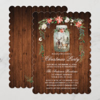 Christmas Party Watercolor Floral Wood Mason Jar