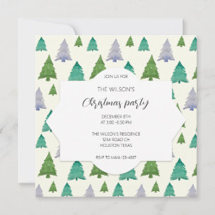 Christmas Party Watercolor Tree Illustration Invitation